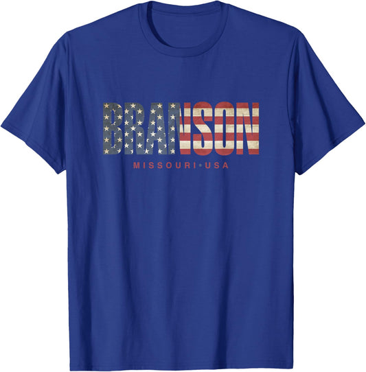 Branson Missouri Vintage American Flag Design Kids Men T-Shirt - T-Shirt | Royal