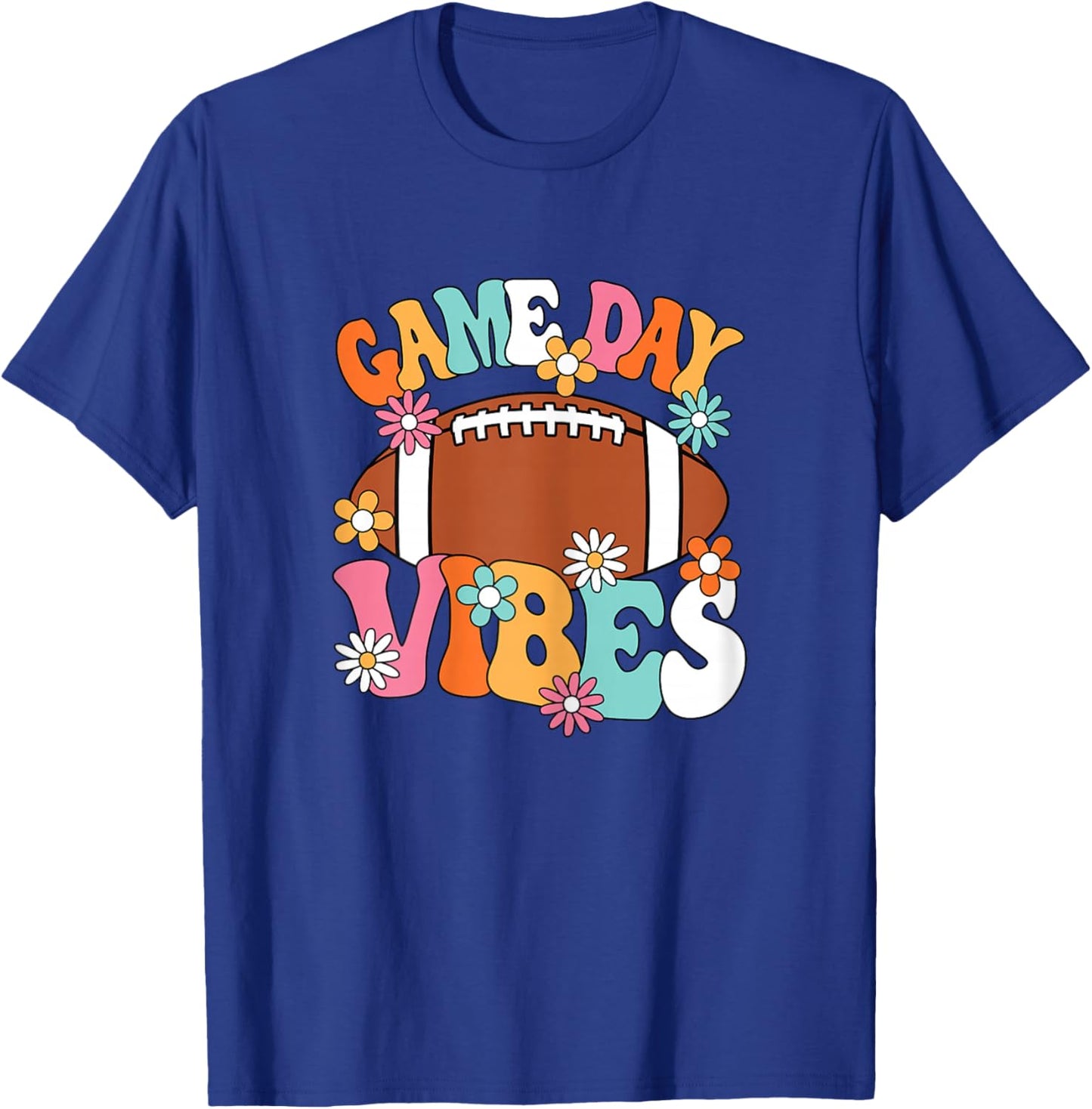 Game Day Vibes American Football Player Groovy Women Girls T-Shirt - T-Shirt | Royal