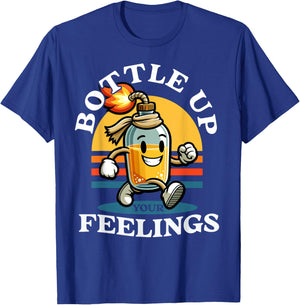 Bottle Up Your Feelings Funny Cartoon Retro Vintage T-Shirt - T-Shirt | Royal