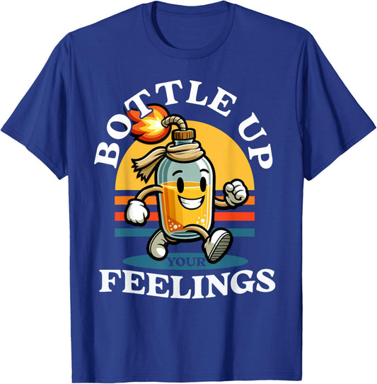 Bottle Up Your Feelings Funny Cartoon Retro Vintage T-Shirt - T-Shirt | Royal