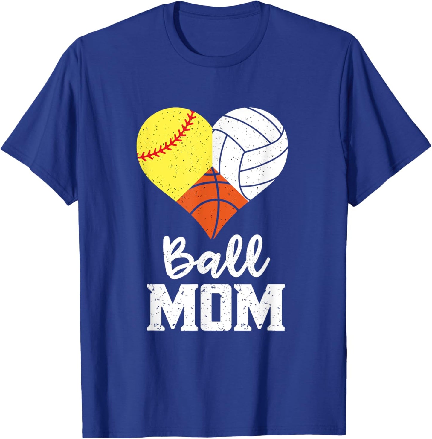 Ball Mom Heart Funny Volleyball Basketball Softball Mom T-Shirt - T-Shirt | Royal