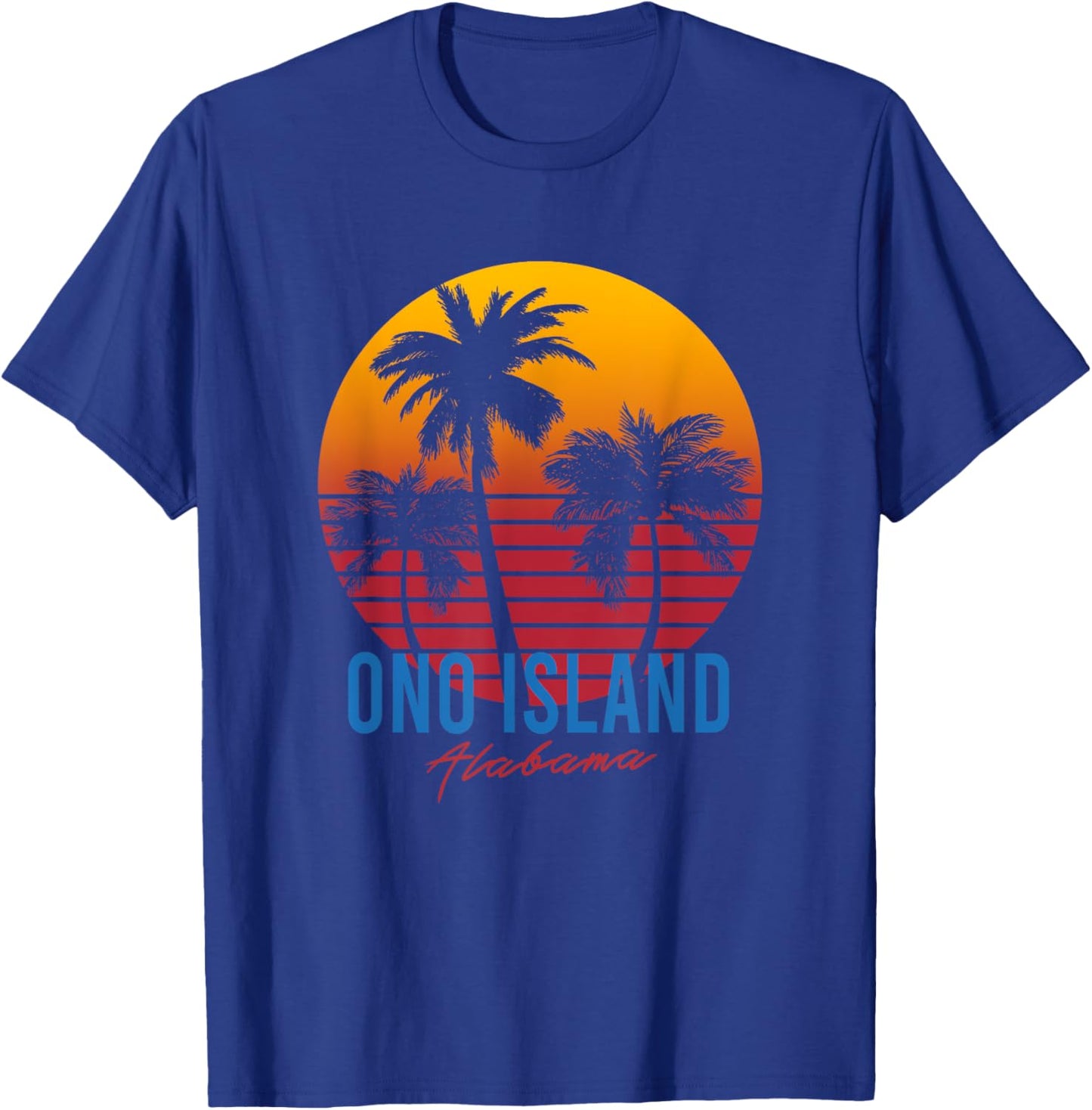 Vintage Ono Island Alabama Palm Trees Sunset Retro T-Shirt - T-Shirt | Royal