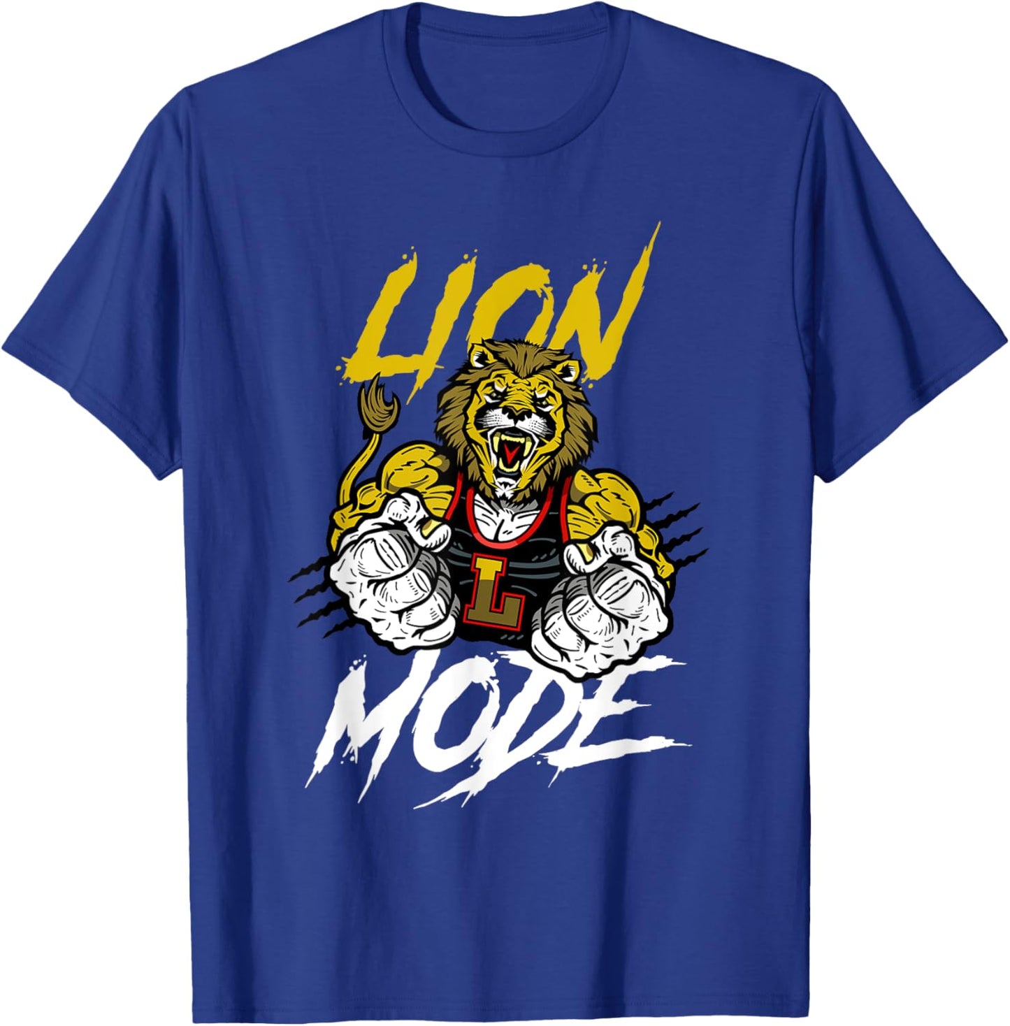 Lion Mode Big Biceps Strong Lion Weightlifting Gym Workout T-Shirt - T-Shirt | Royal