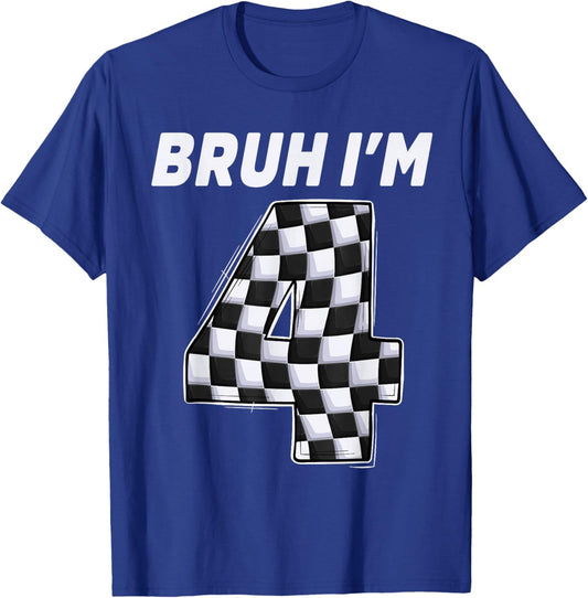Bruh I'm 4 Year Old Boy Two car Racing 4th Birthday Race car T-Shirt - T-Shirt | Royal