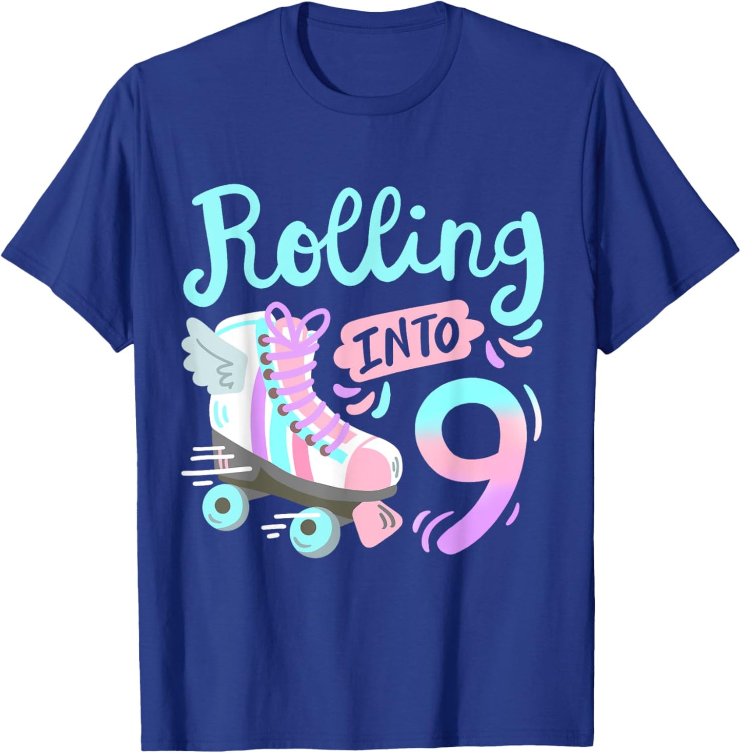 Rolling Into 9 Roller Skates Skater Girl 9th Birthday Party T-Shirt - T-Shirt | Royal