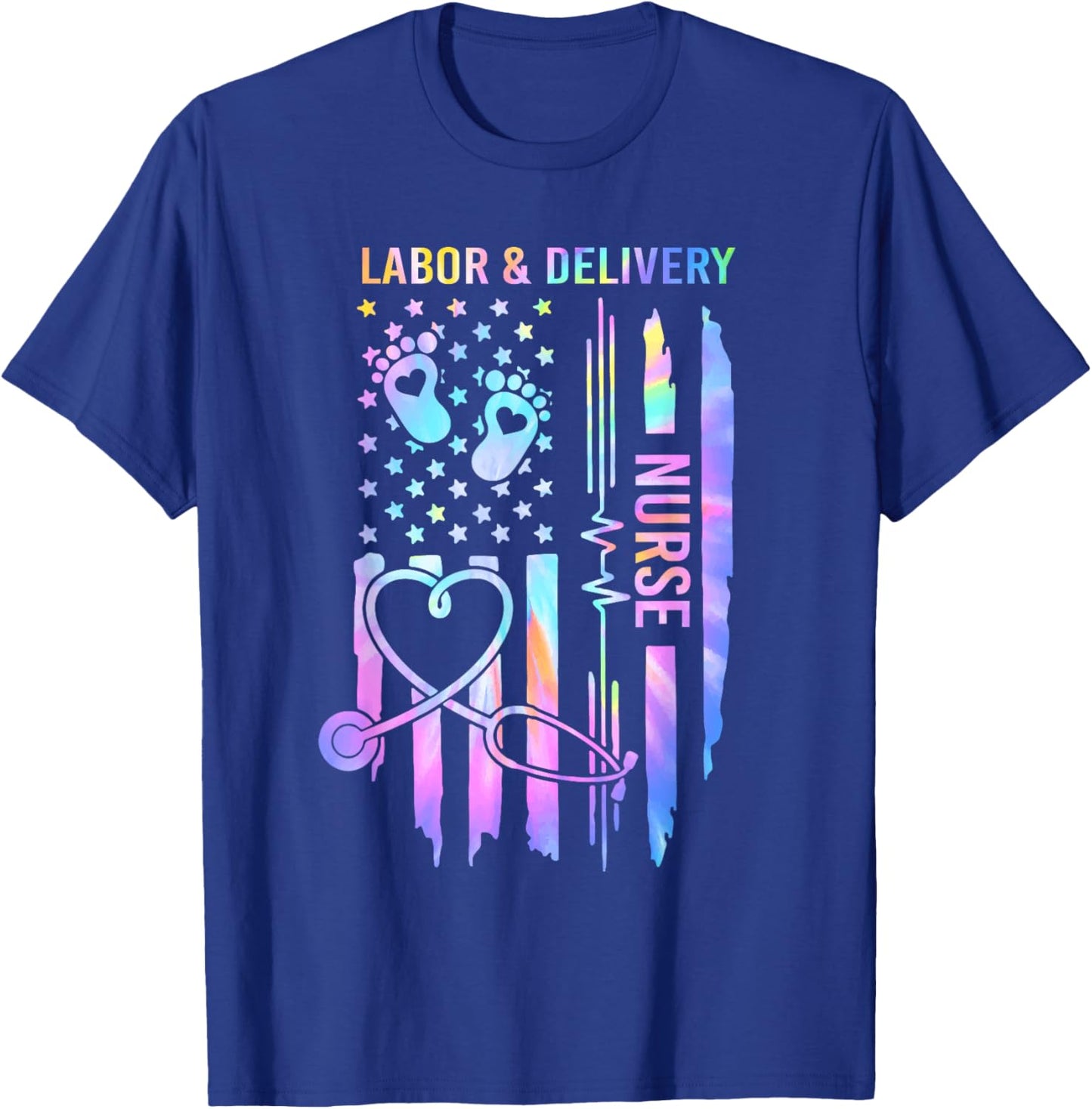 Labor and Delivery Nurse L&D Nurse Nursing USA Flag Tie Dye Women Men T-Shirt - T-Shirt | Royal