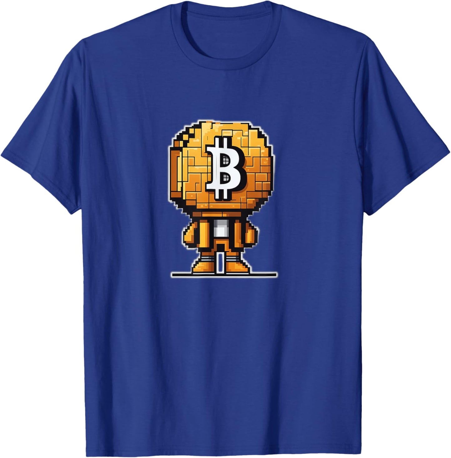 Pixelated bitcoin-head character cryptocurrency bitcoiner T-Shirt - T-Shirt | Royal