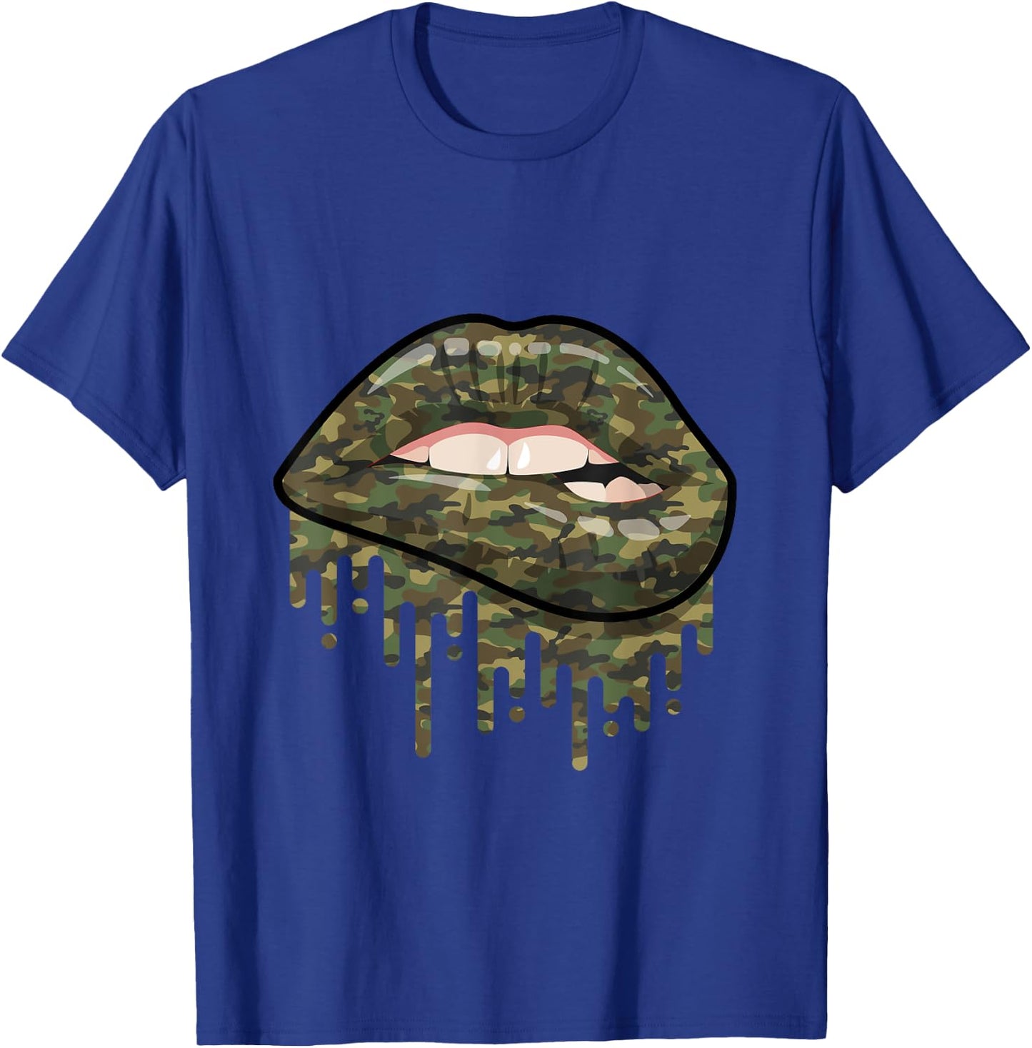 Camouflage Lips Mouth Military Kiss Me Biting Camo Kissing T-Shirt - T-Shirt | Royal