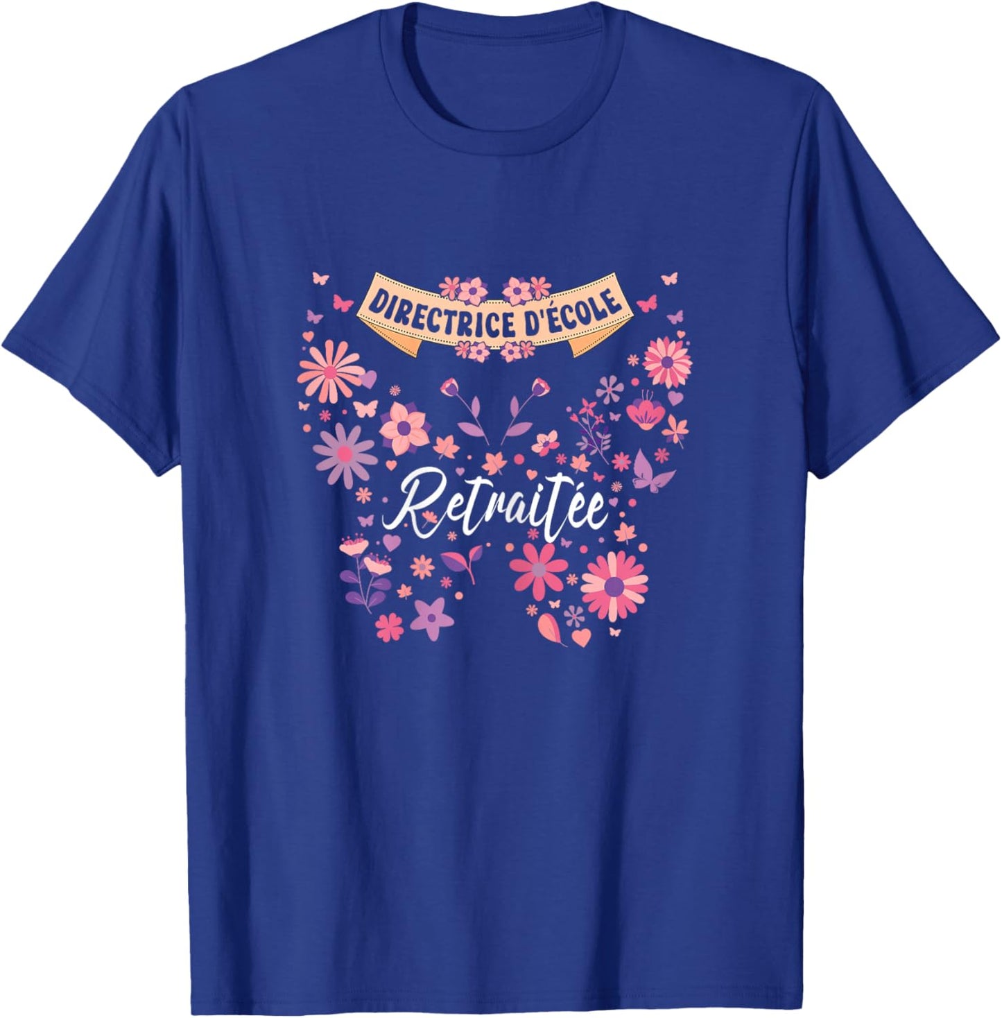 Butterfly Flowers Woman Retired School Principal , Black, Female X-Small T-Shirt - T-Shirt | Royal