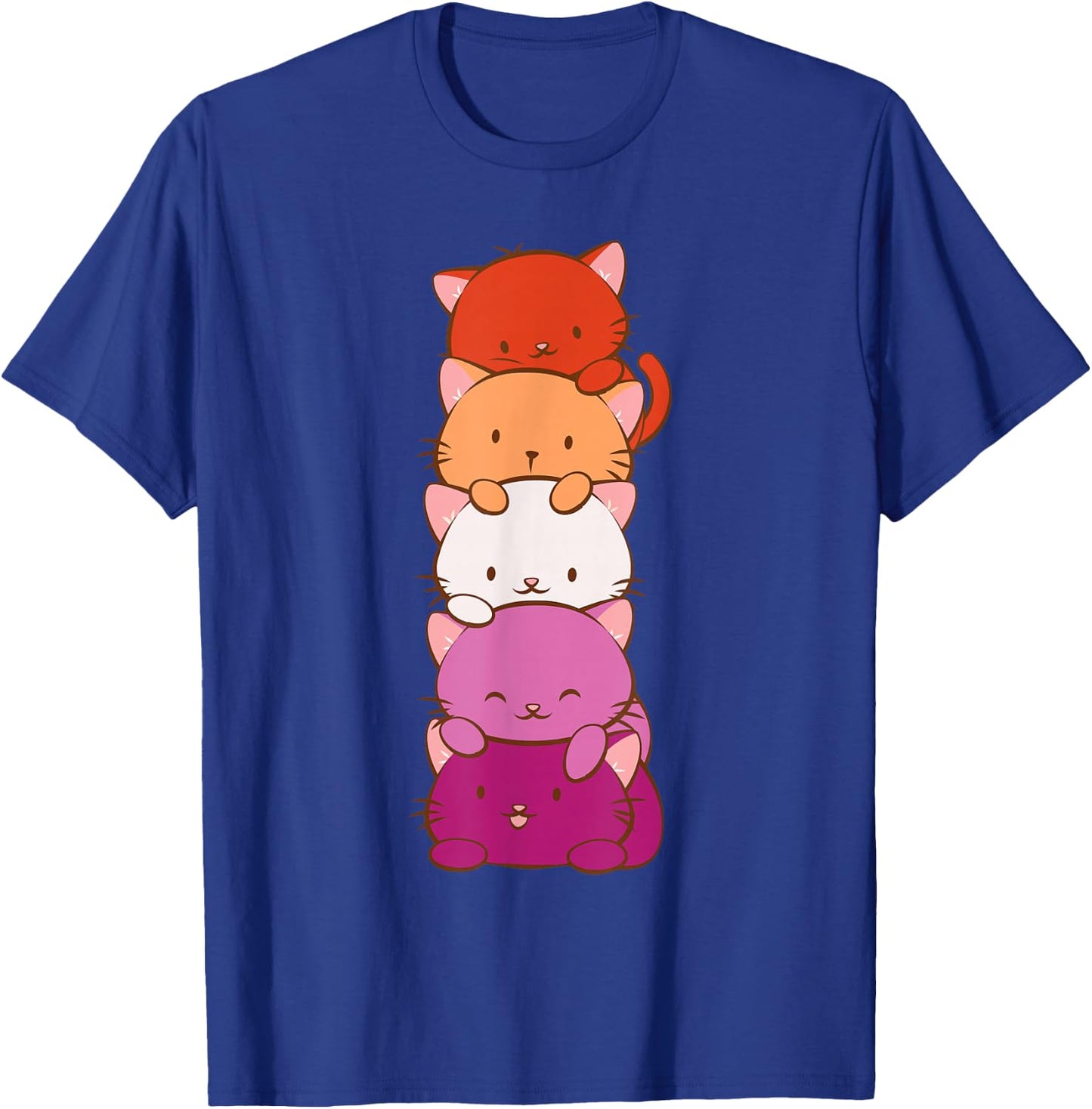 Orange Pink Lesbian Pride Flag Cute Kawaii Cat T-Shirt - T-Shirt | Royal