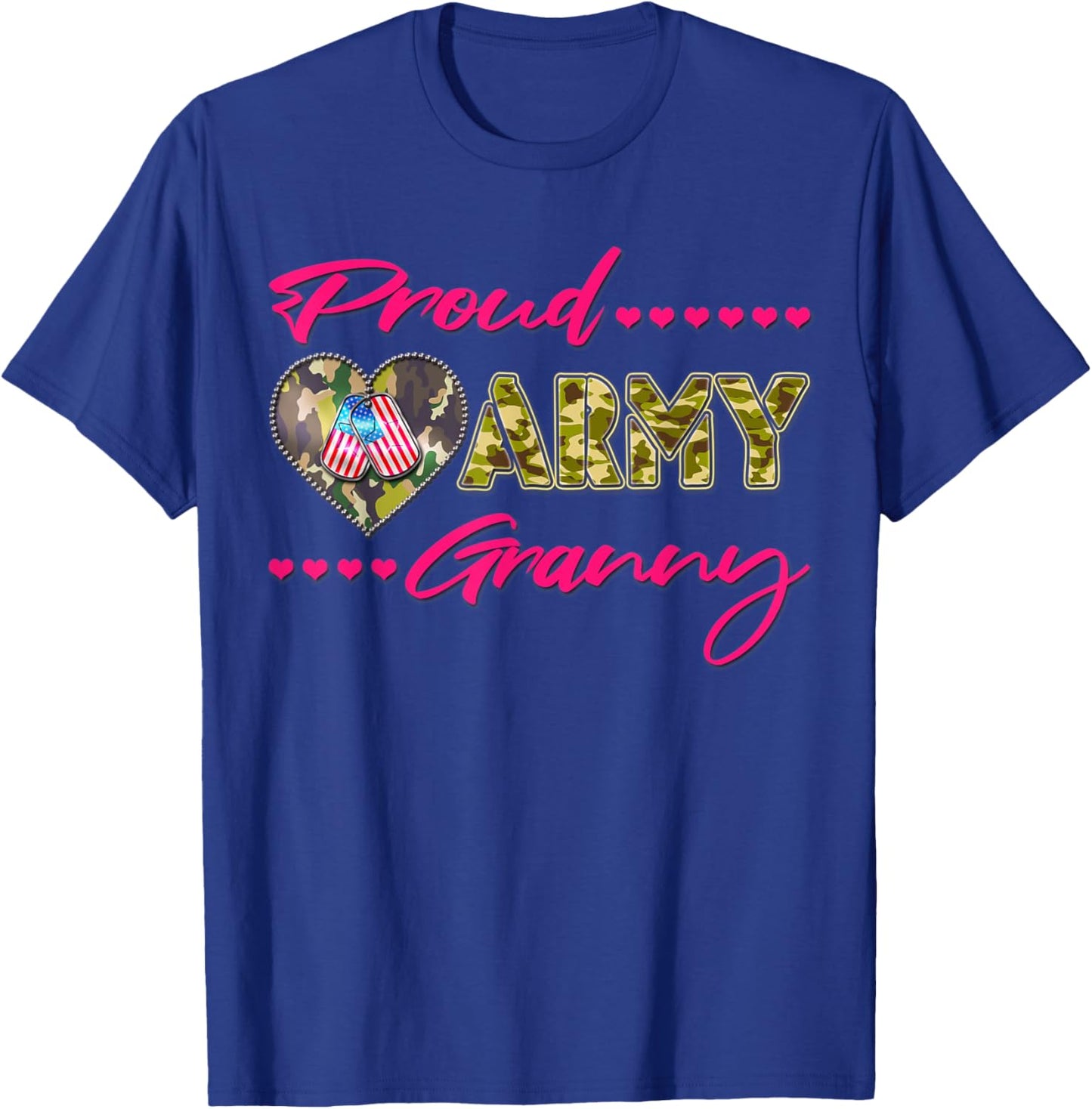 Proud Army Granny Camo US Flag Dog Tag Military Grandma Gift Men Women T-Shirt - T-Shirt | Royal