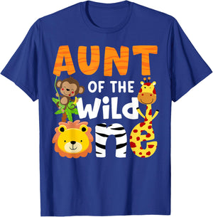 Aunt the Wild One Zoo Birthday Safari Jungle Animals Party T-Shirt - T-Shirt | Royal