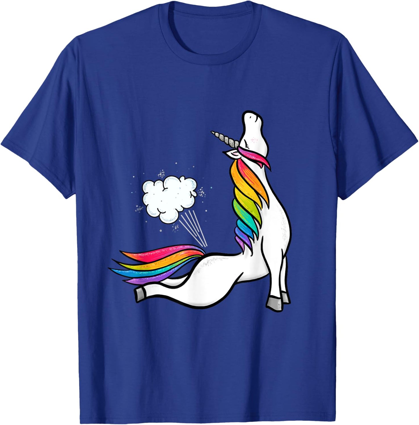 Funny Yoga Unicorn Fart Rainbow Graphic T-Shirt - T-Shirt | Royal