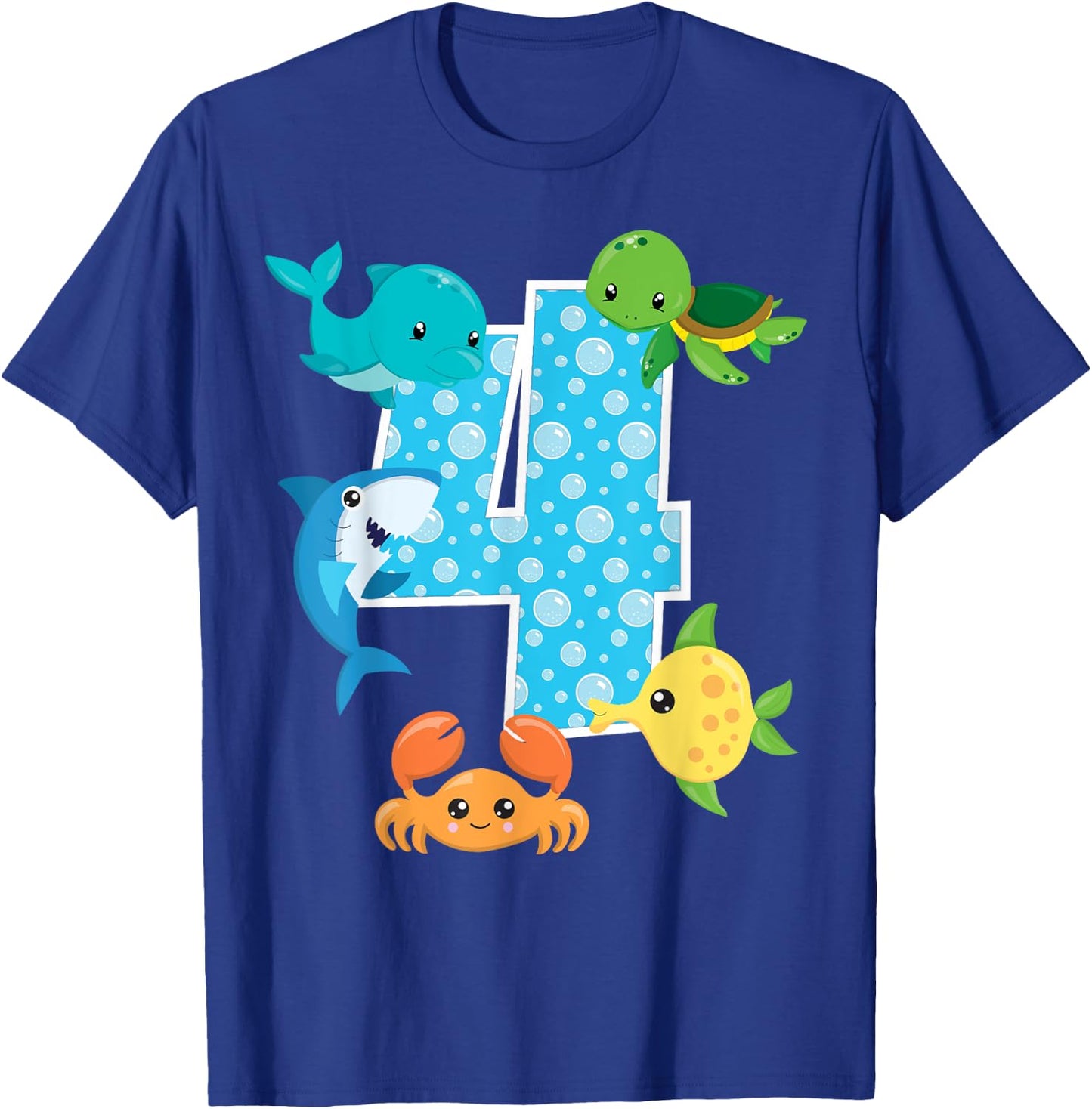 4th Birthday Party 4 Year Old Sea Fish Aquarium Birthday Boy T-Shirt - T-Shirt | Royal