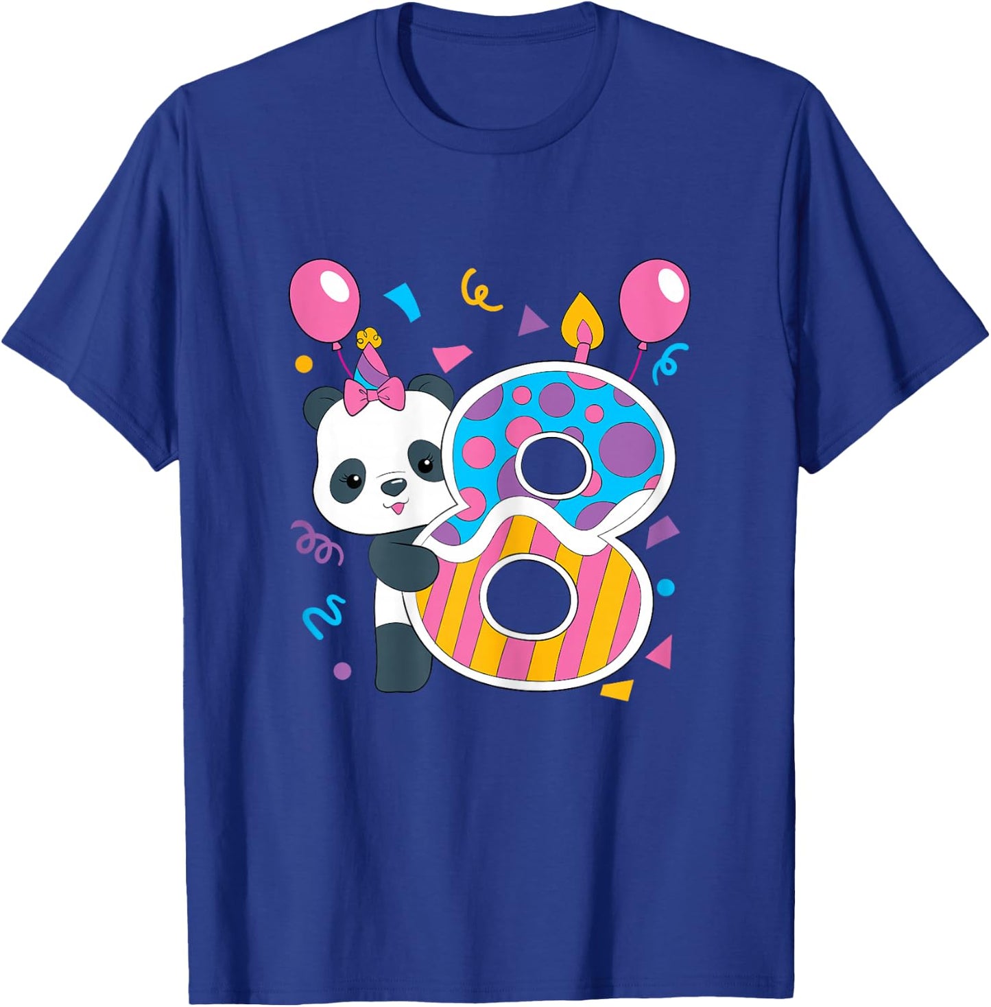 Panda 8 Year Old Children's Birthday Party T-Shirt - T-Shirt | Royal