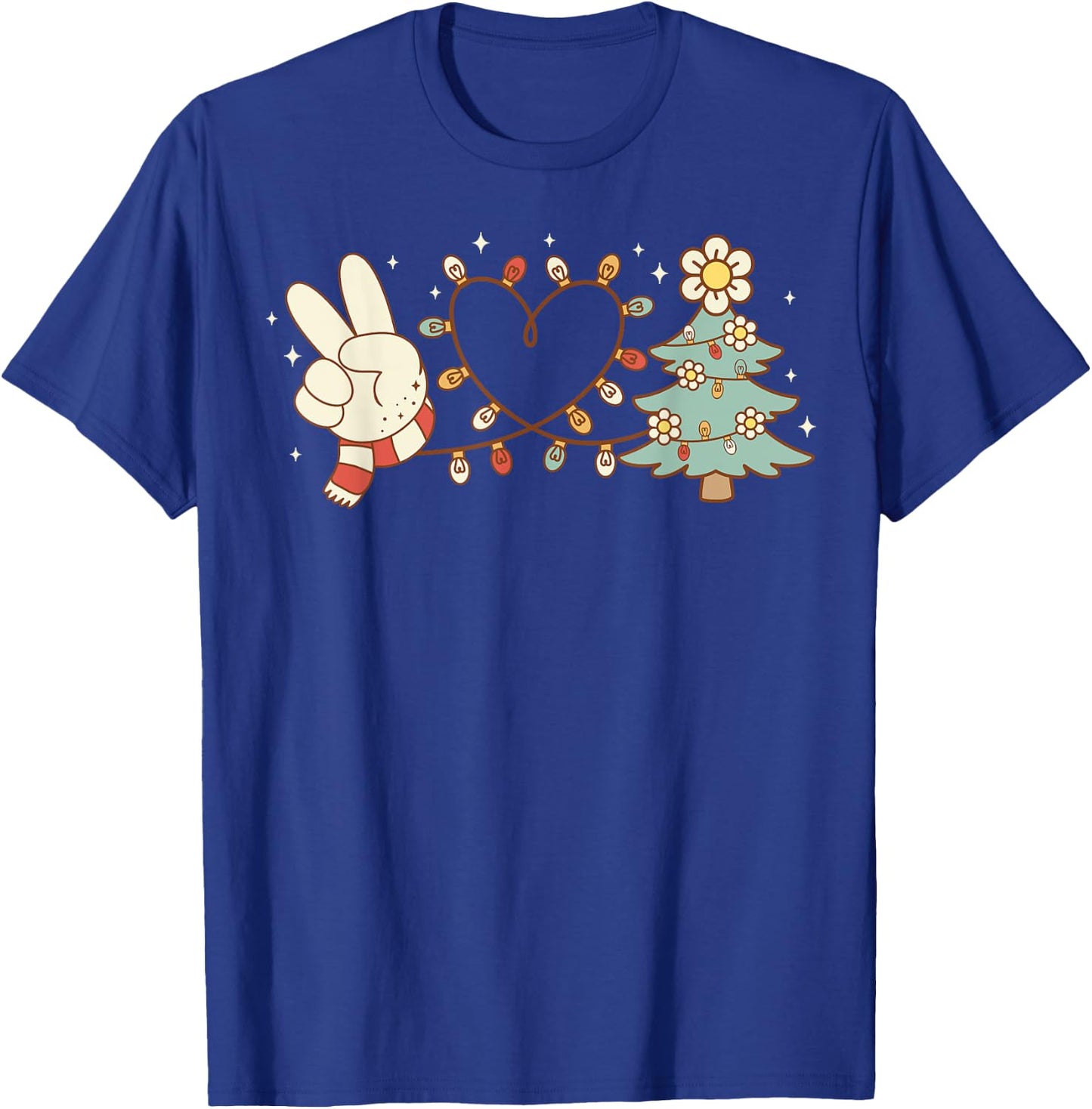Peace Love Christmas Tree Heart Funny Xmas Holiday Vibes T-Shirt - T-Shirt | Royal
