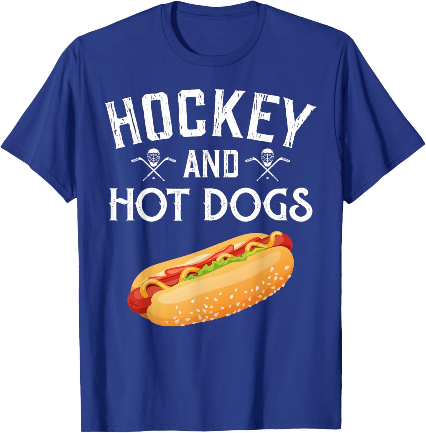 Hockey And Hot Dogs Funny Winter Sports Lovers Design T-Shirt - T-Shirt | Royal
