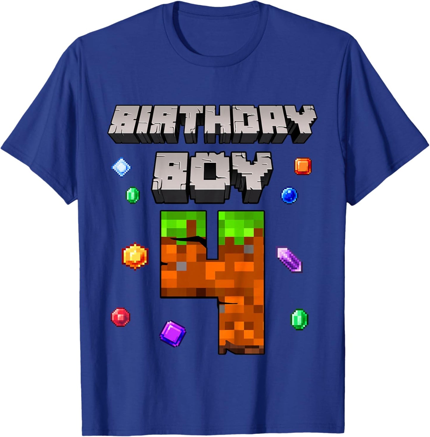 Kids 4th Birthday Boy 4 Video Gamer Pixel Number Four Bday Party T-Shirt - T-Shirt | Royal