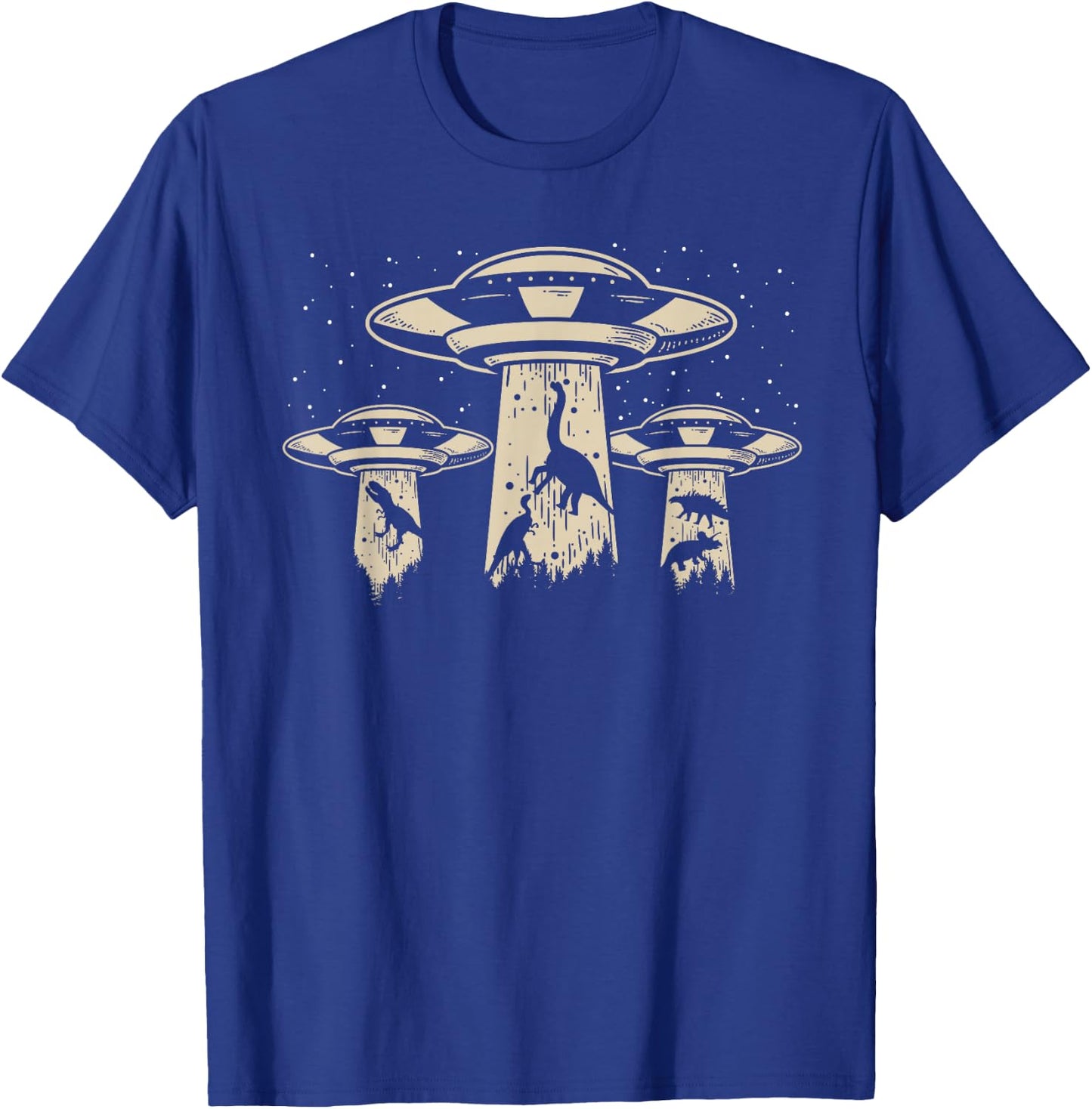 Wowsome! Alien UFO Abduction Dinosaur - -Adults/Kids - Black - Short Sleeve - Classic Fit - Cotton/Polyester - Machine Wash - Small T-Shirt - T-Shirt | Royal