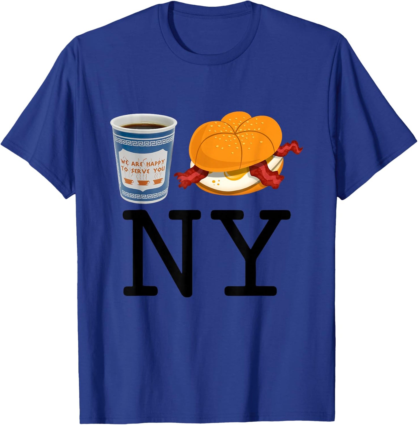 Coffe And Hamburger Bacon Egg NY Retro Vintage Graphic T-Shirt - T-Shirt | Royal