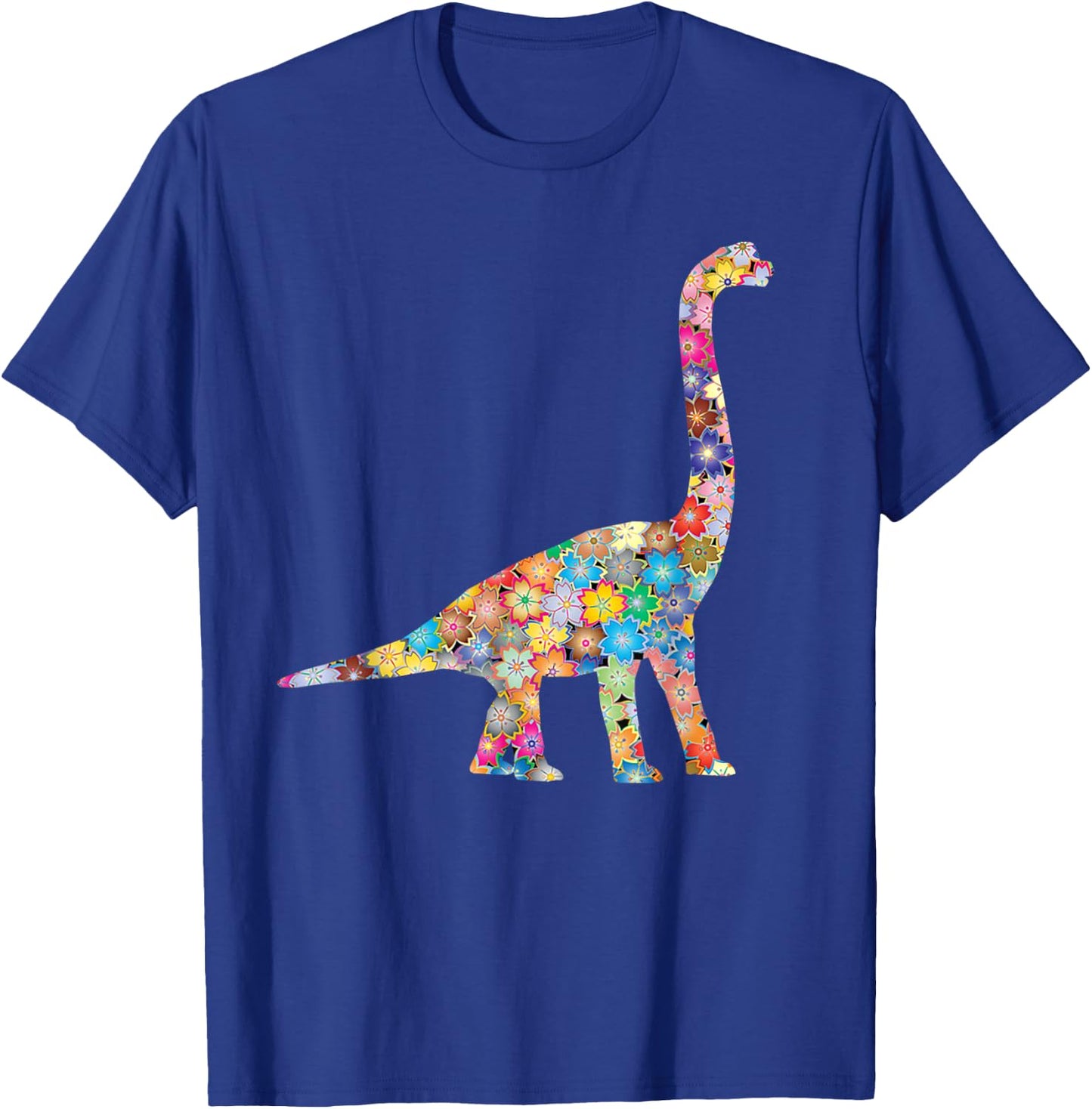 SunFrot T Rex Dinosaur, Flowers - -Adults/Kids, Black, Small, Short Sleeve, Cotton 100% T-Shirt - T-Shirt | Royal