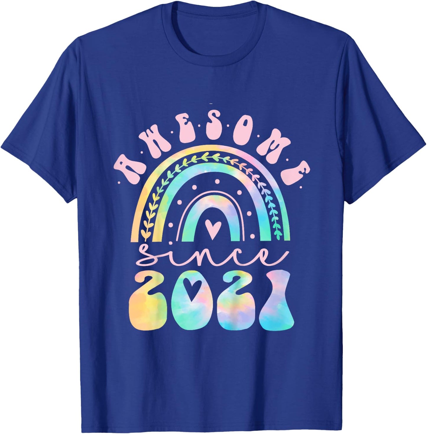 Awesome Since 2021 4 Year Old Rainbow Tie Dye 4th Birthday T-Shirt - T-Shirt | Royal