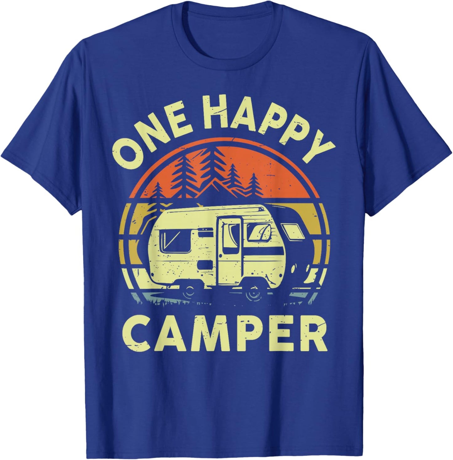 One Happy Camper Mom Dad Funny RV Camping Toddler Dada Retro T-Shirt - T-Shirt | Royal