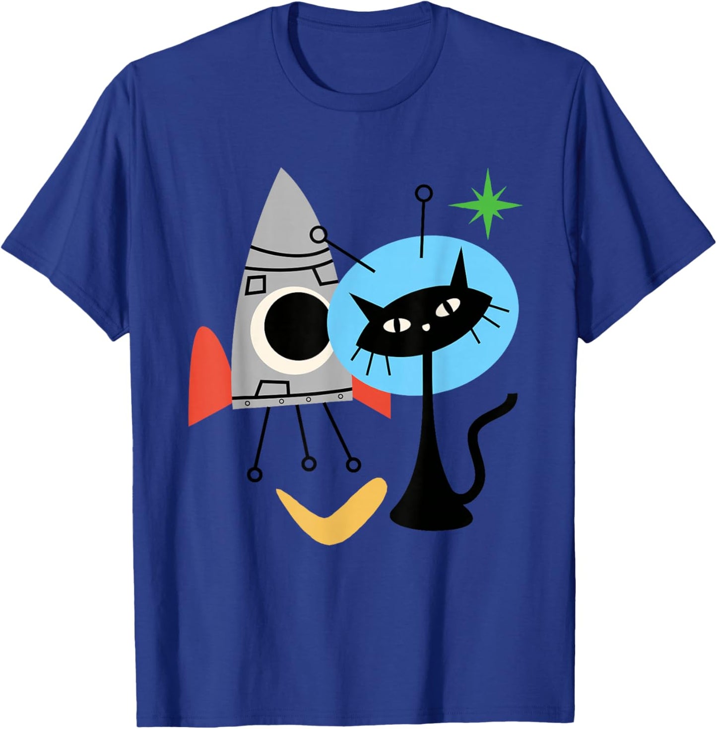 Cat Astronaut Space Retro Atomic Age Mid-Century Modern T-Shirt - T-Shirt | Royal