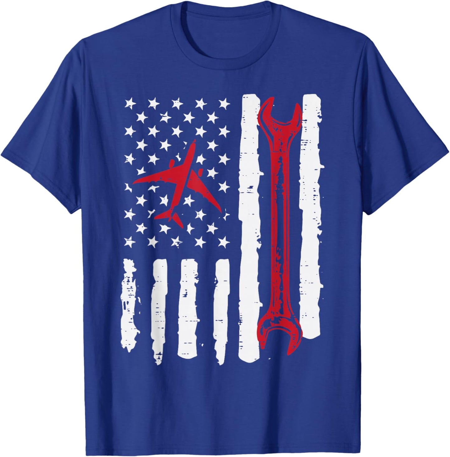 US Flag Aircraft Mechanic Wrench Aviation Patriot Women Men T-Shirt - T-Shirt | Royal