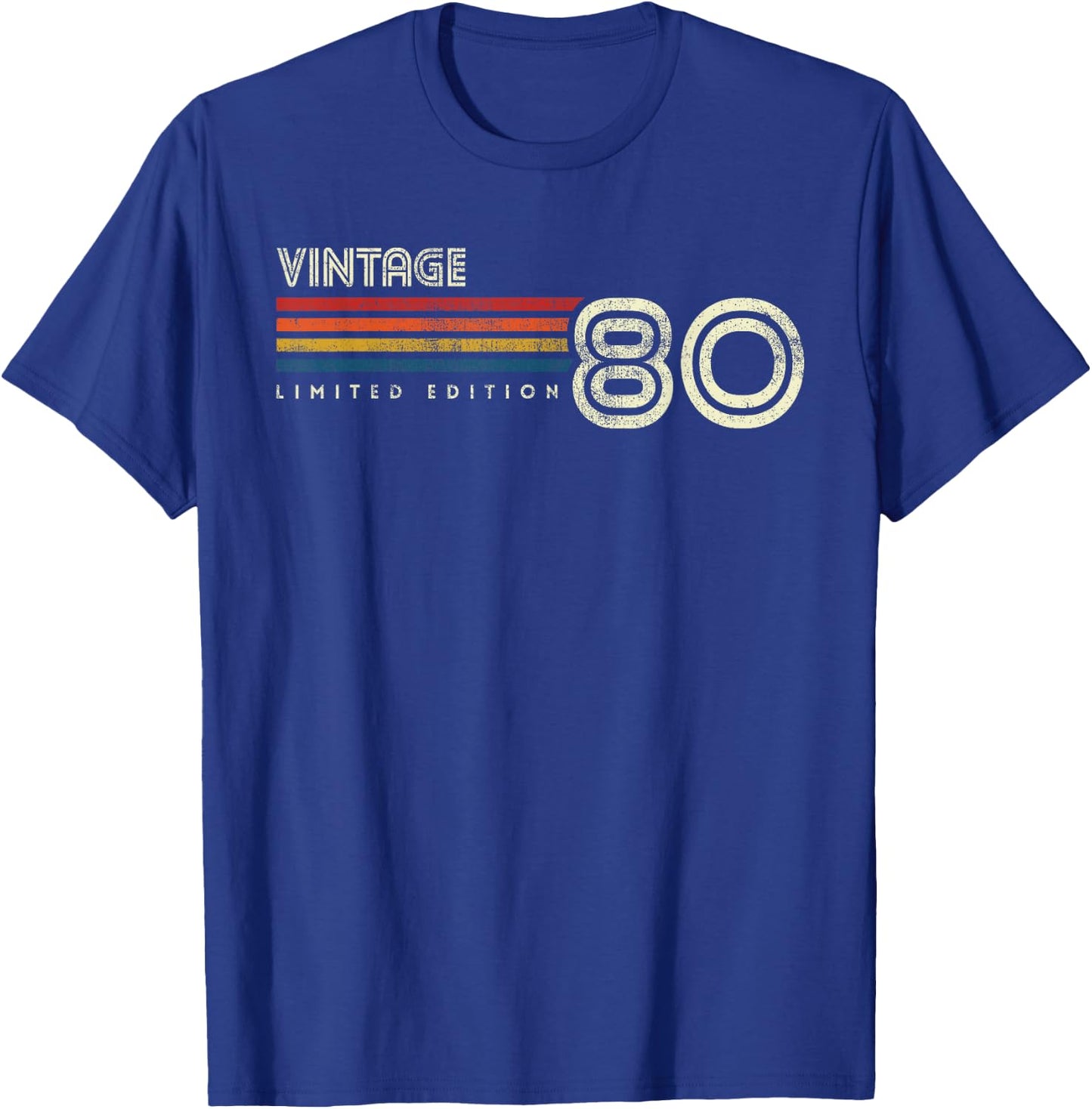 Vintage 1980 Chest Stripe Birthday T-Shirt - T-Shirt | Royal