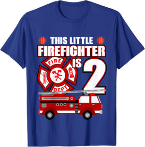 2 Year Old Firefighter Birthday Party Fire Truck 2nd Gift T-Shirt - T-Shirt | Royal