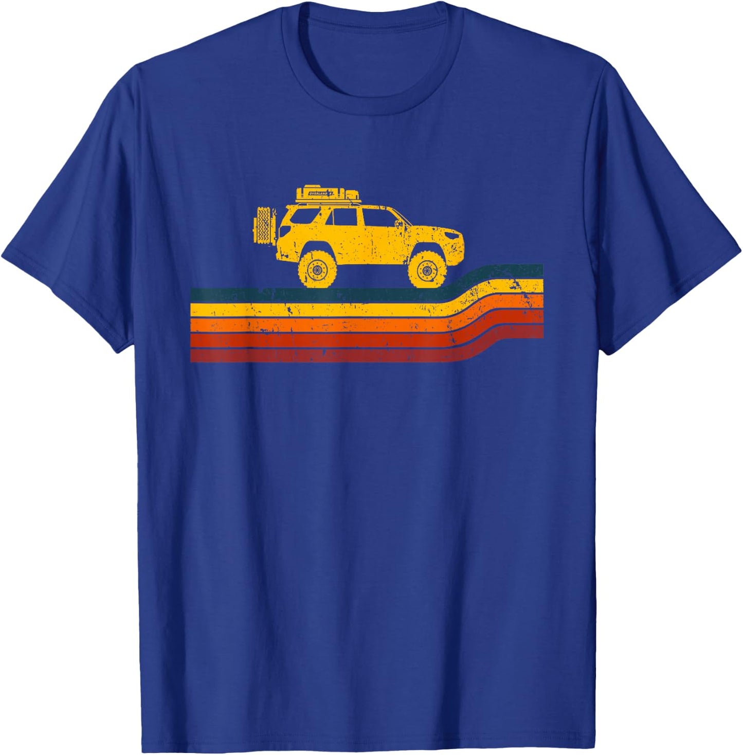 Overland Atlas Retro Runner Tracks 4x4 Offload Camping T-Shirt - T-Shirt | Royal