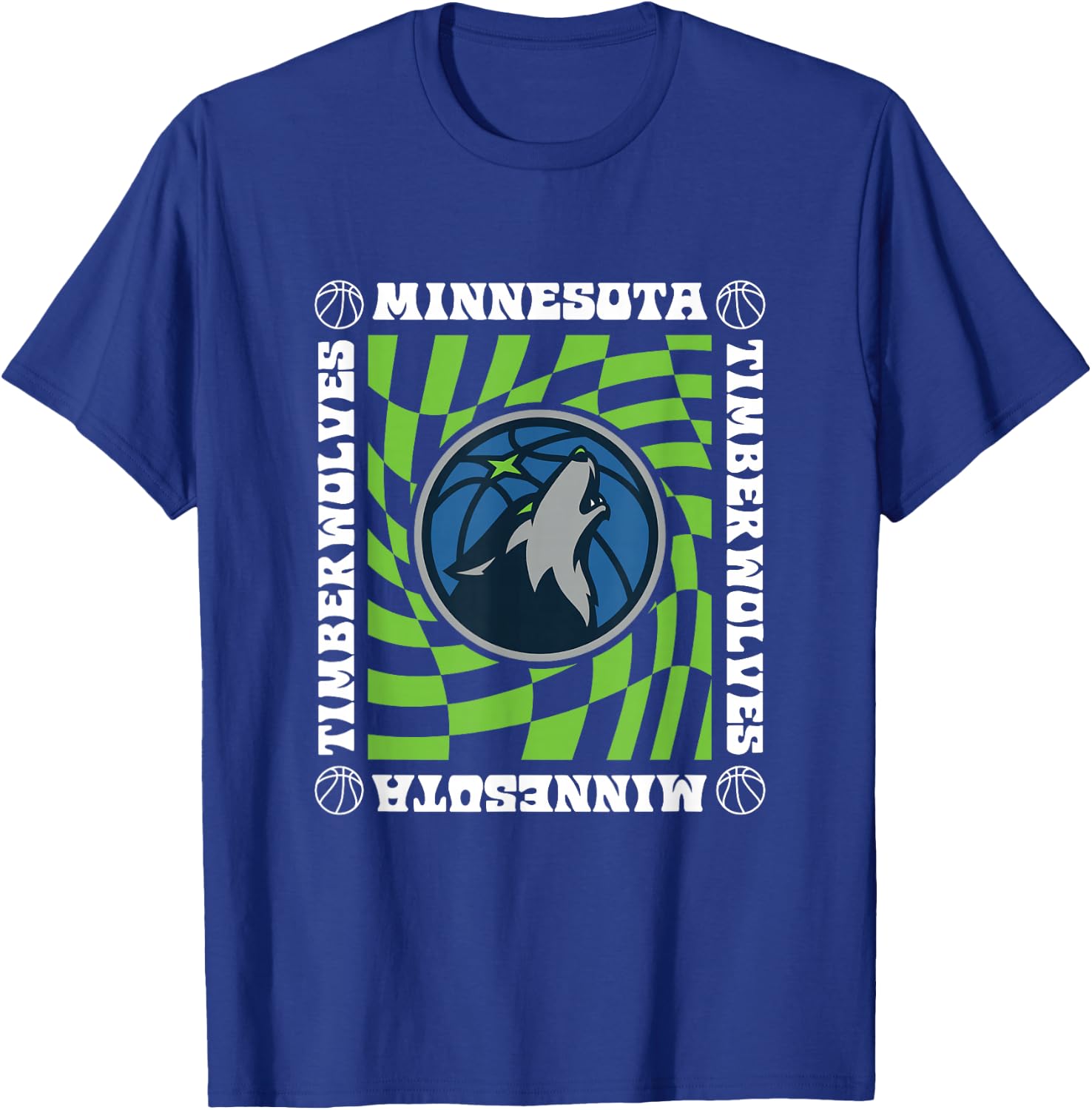 NBA Minnesota Timberwolves Retro Checkerboard Wave T-Shirt - T-Shirt | Royal