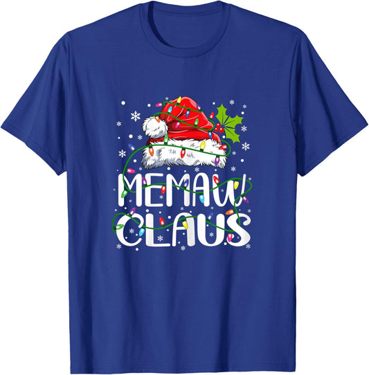 Memaw Claus Christmas Santa Hat Matching Family Xmas Lights T-Shirt - T-Shirt | Royal