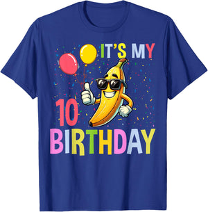 Banana Lover 10 Years Old Kids It's My 10th Birthday Bananas T-Shirt - T-Shirt | Royal