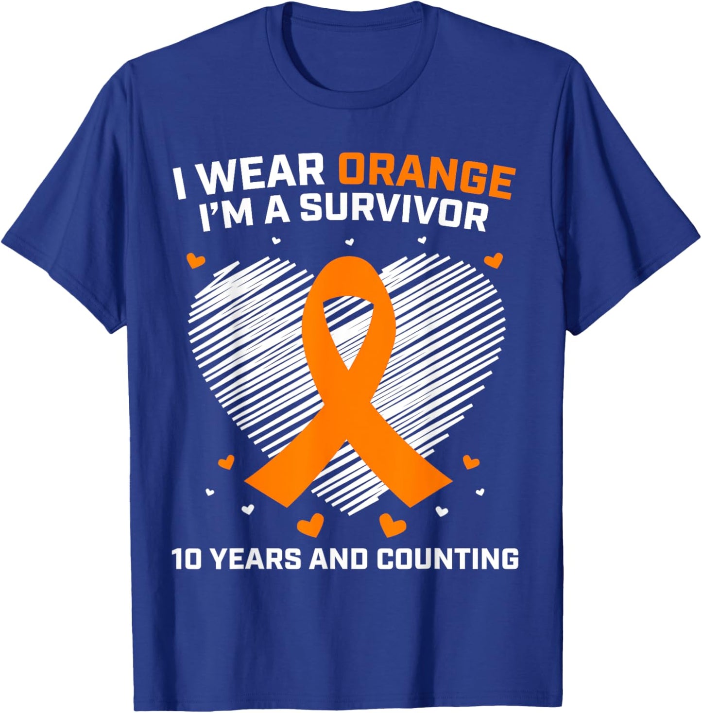 10 Year Cancer Free Leukemia Survivor Gifts Orange Awareness T-Shirt - T-Shirt | Royal