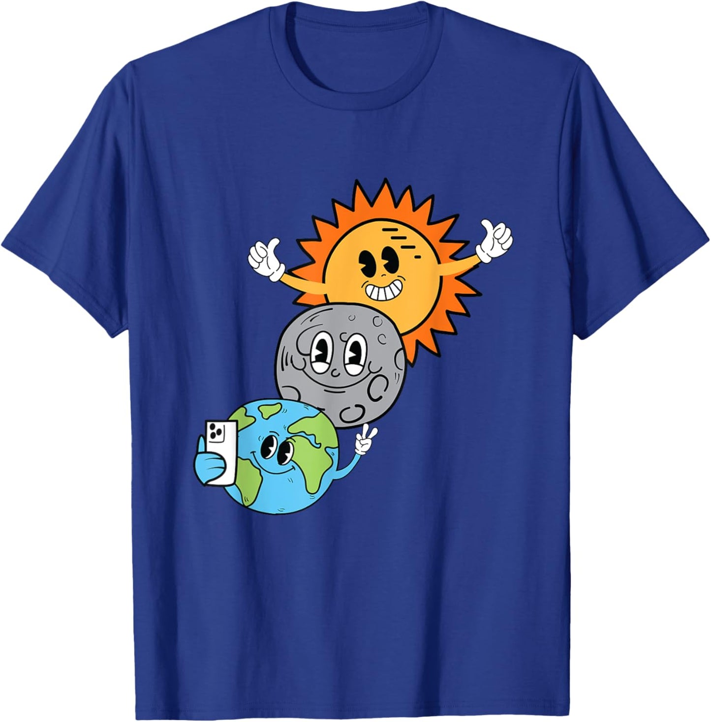 2024 Solar Eclipse Sun Moon Earth Selfie Kids Adult April 8 T-Shirt - T-Shirt | Royal