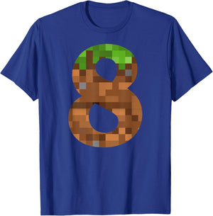 Pixel 8yr Birthday Number Eight 8 Year Old 8th Video Gamer T-Shirt - T-Shirt | Royal