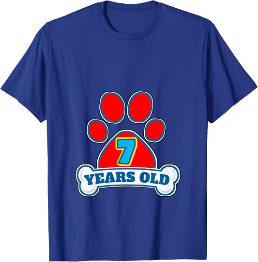 7 Year Old 7th Birthday Paw Themed Party Gift Boys Girls T-Shirt - T-Shirt | Royal