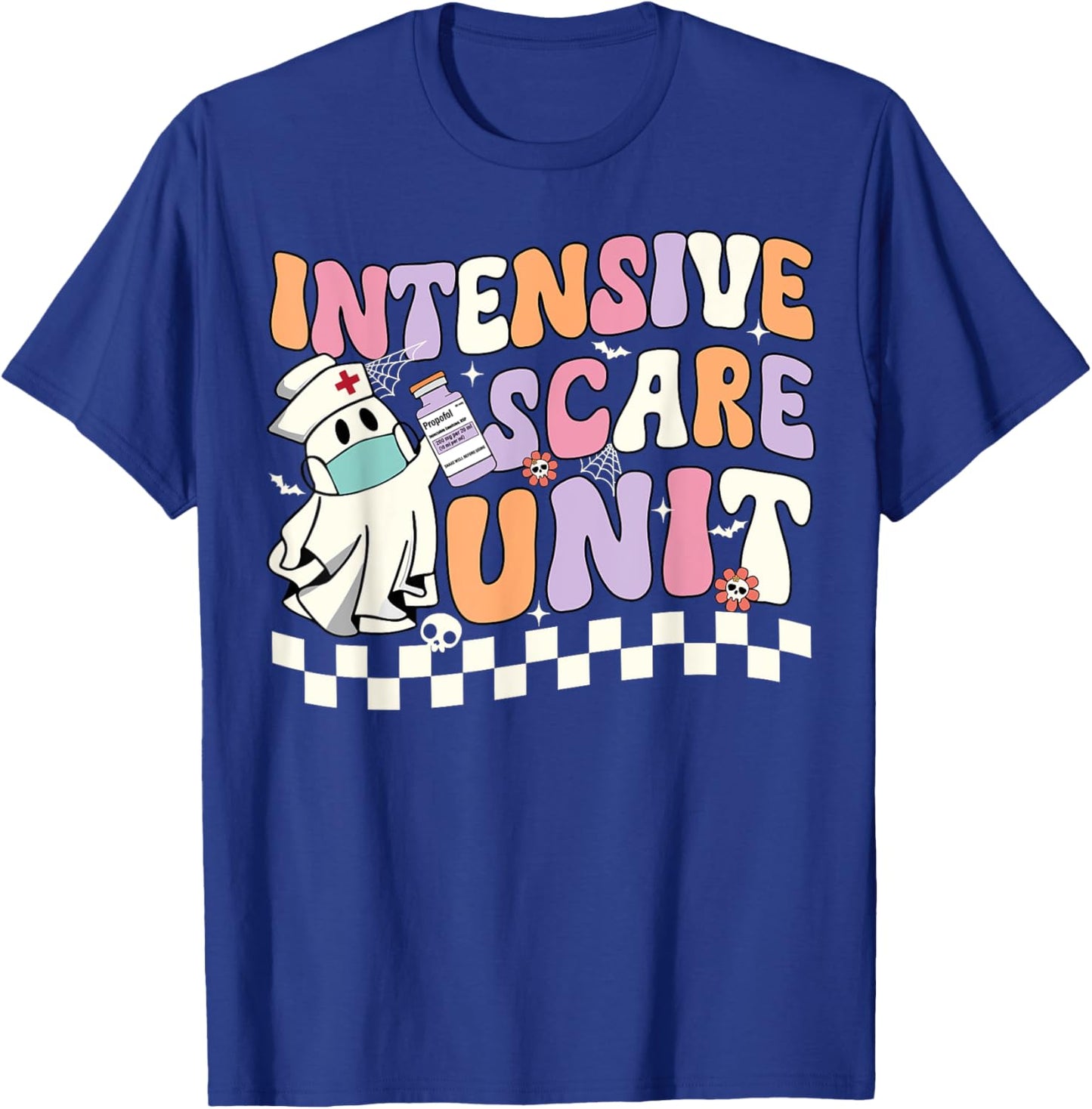 Intensive Scare Unit Nurse Halloween ICU Nurse Ghost Retro T-Shirt - T-Shirt | Royal