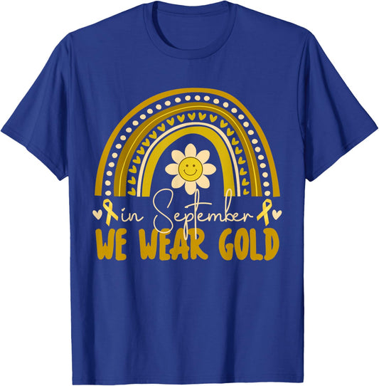 In September We Wear Gold Childhood Cancer Awareness T-Shirt - T-Shirt | Royal