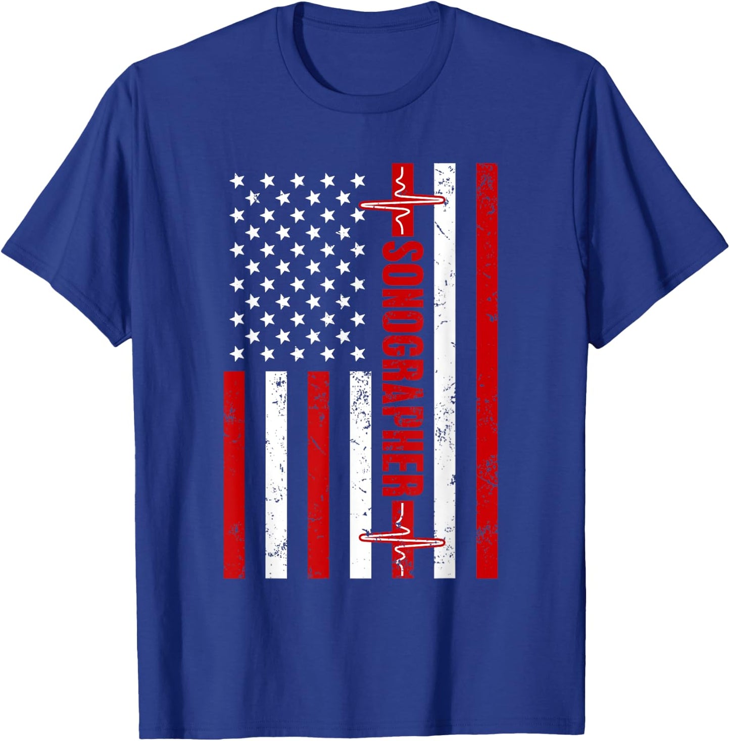 Patriotic Medical Sonographer American flag Heartbeat USA T-Shirt - T-Shirt | Royal