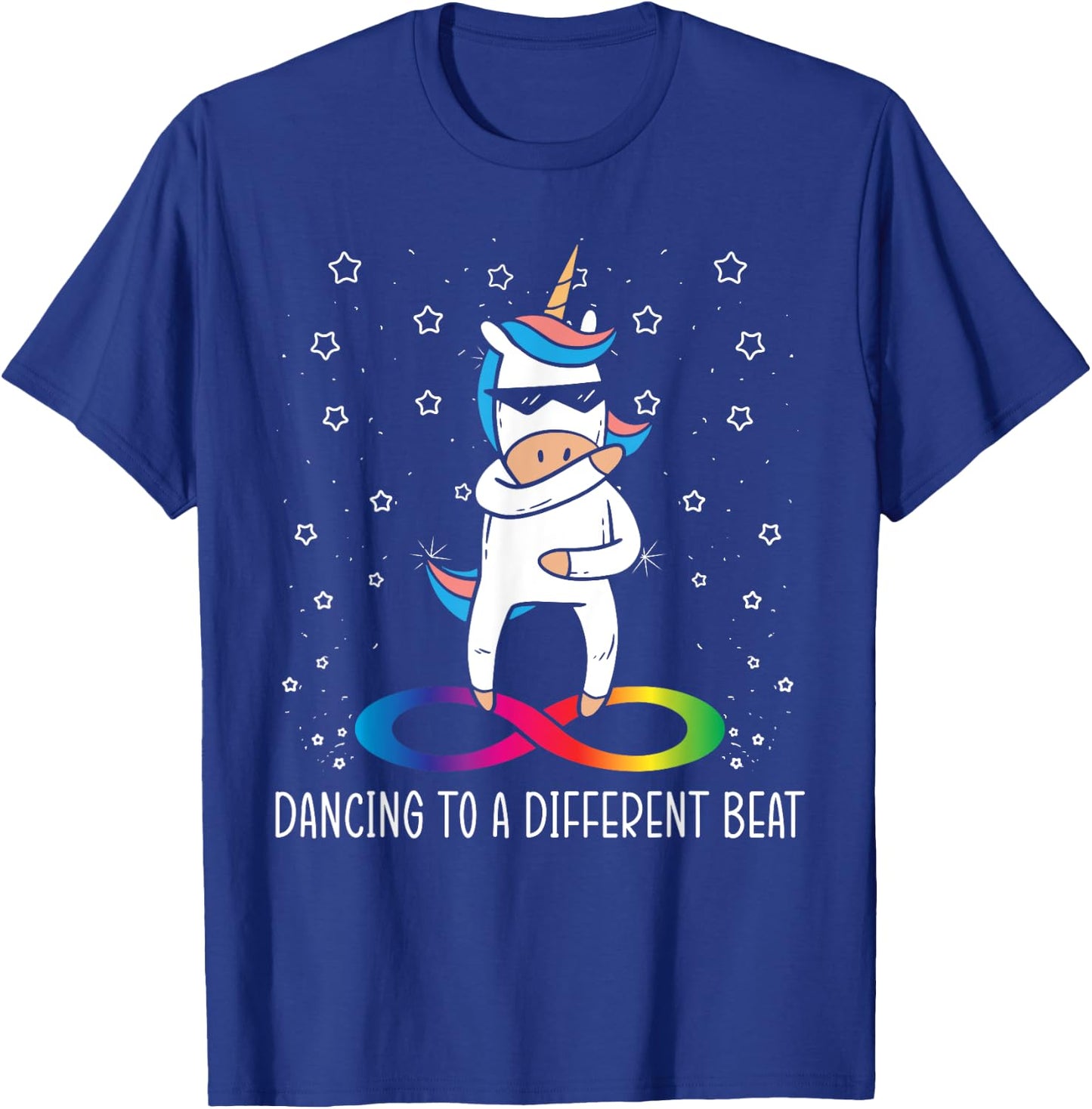 Dancing To A Different Beat Neurodiversity Unicorn Rainbow T-Shirt - T-Shirt | Royal