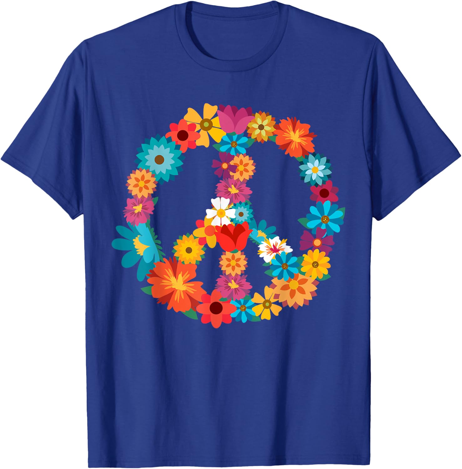 Peace Love Shirt | 60's 70's Hippie Costume Colorful Flowers T-Shirt - T-Shirt | Royal