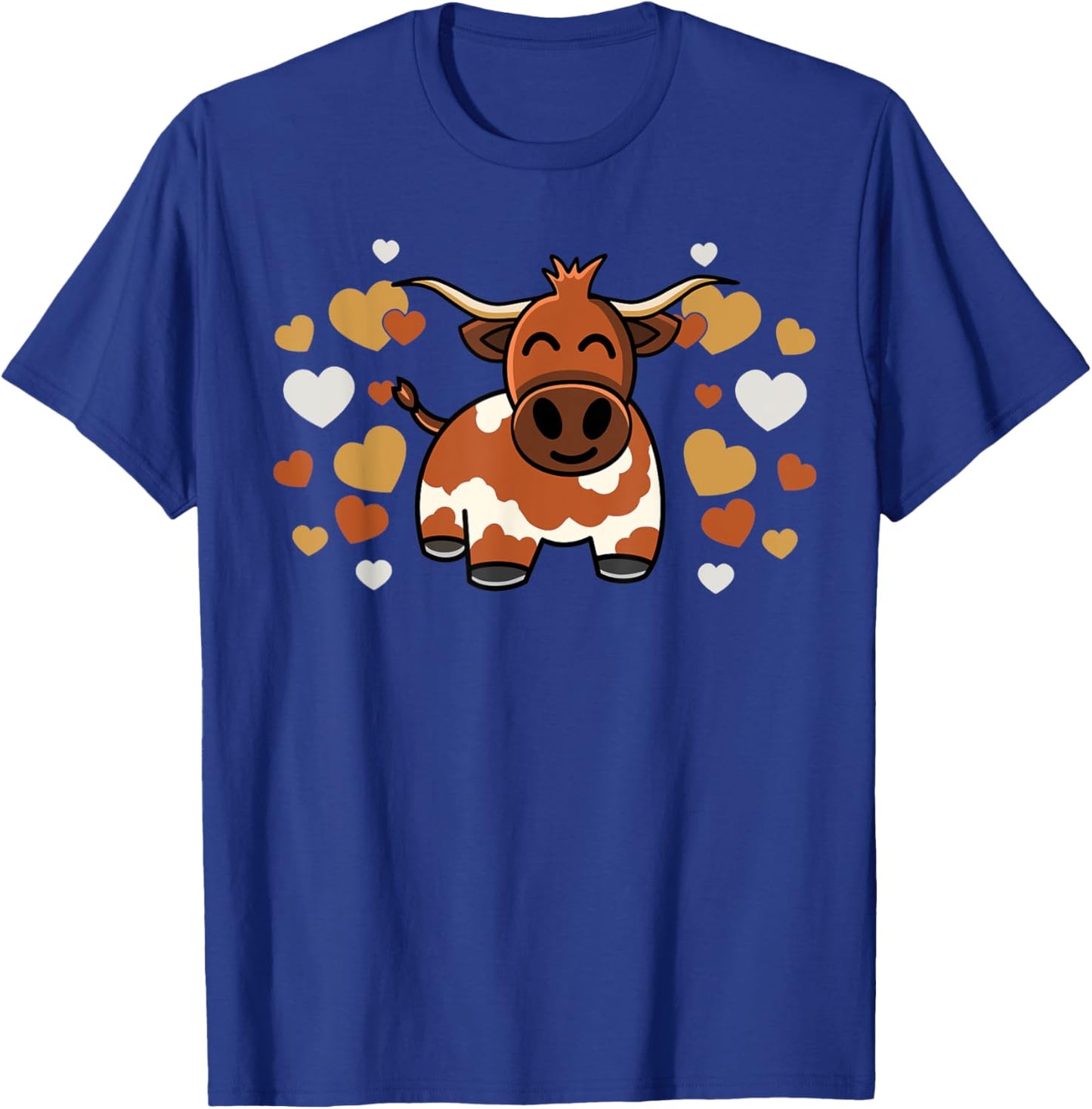 Cute Longhorn Cow With Hearts for Longhorn Cow Lovers T-Shirt - T-Shirt | Royal
