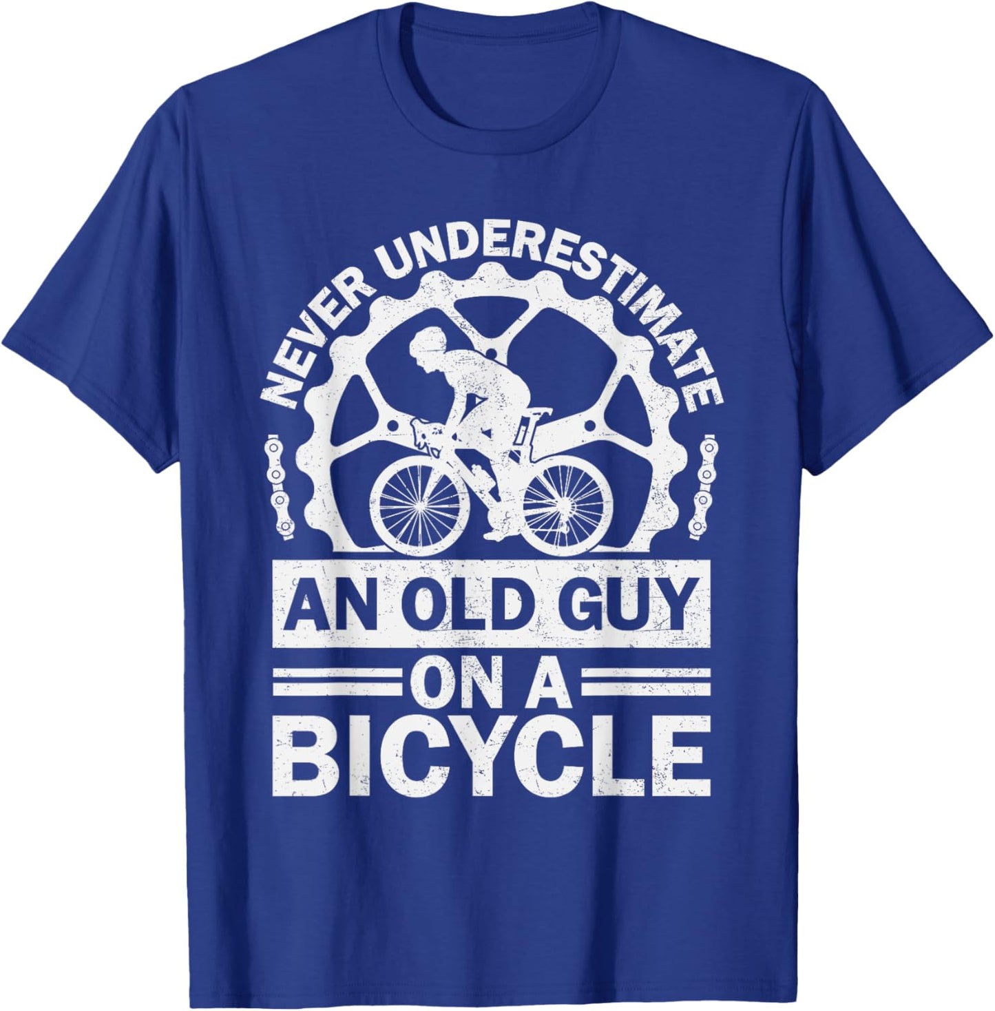Never Underestimate An Old Guy On A Bicycle Funny Cycling T-Shirt - T-Shirt | Royal