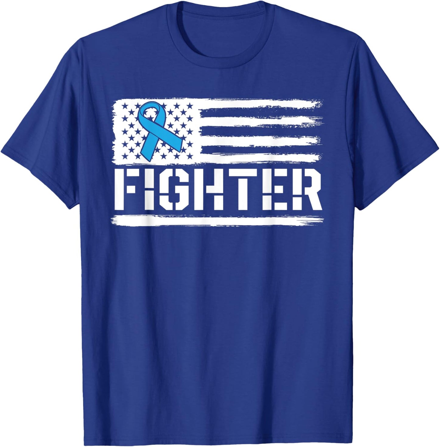 Prostate Cancer Fighter Blue American Flag Awareness Ribbon Women Kids Men T-Shirt - T-Shirt | Royal