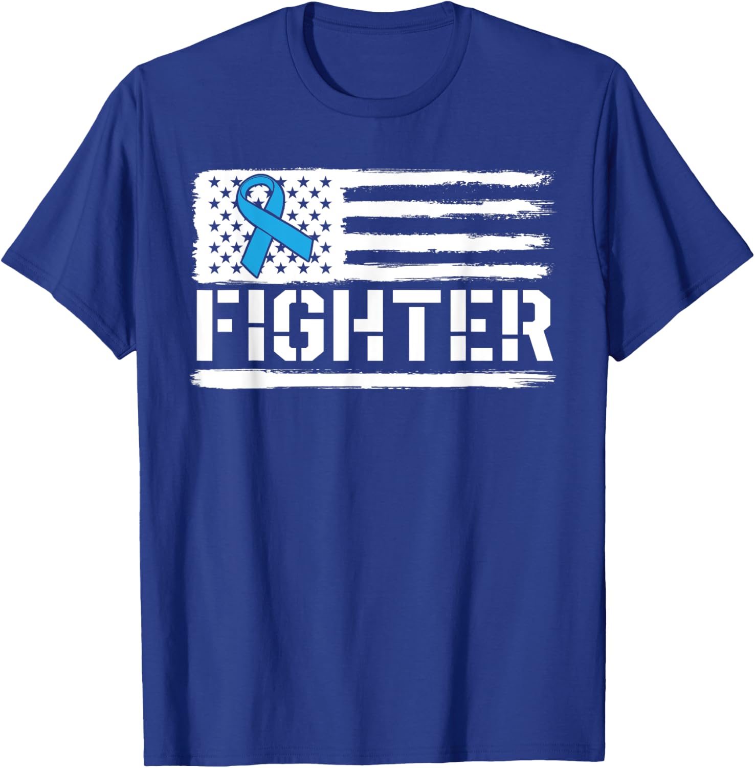 Prostate Cancer Fighter Blue American Flag Awareness Ribbon Women Kids Men T-Shirt - T-Shirt | Royal