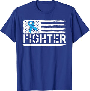 Prostate Cancer Fighter Blue American Flag Awareness Ribbon Women Kids Men T-Shirt - T-Shirt | Royal