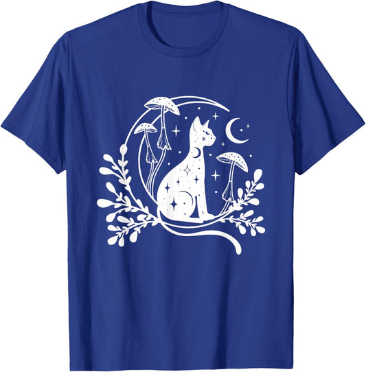 Celestial Cat Moon Mushroom Cottagecore Witchy T-Shirt - T-Shirt | Royal